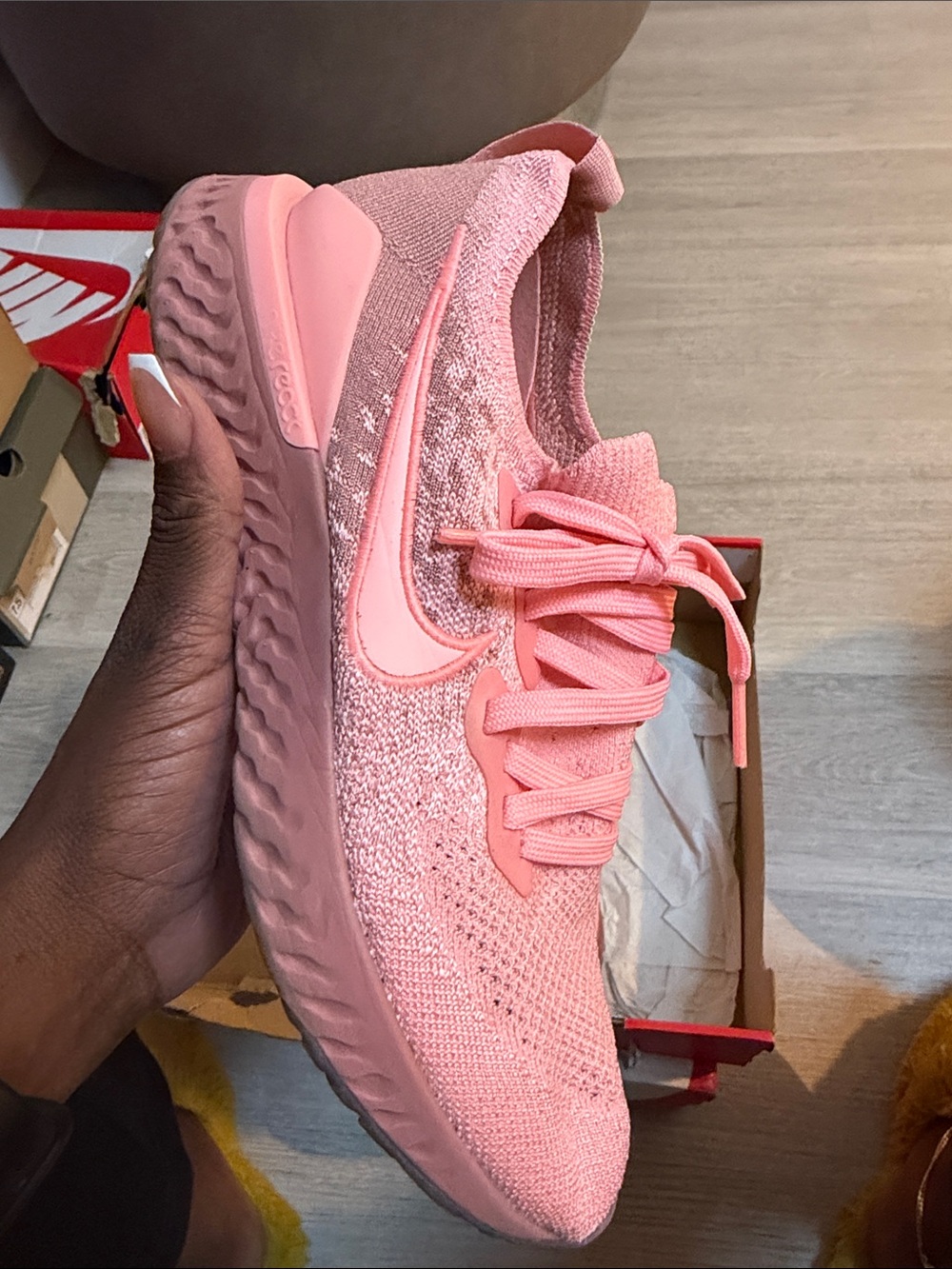 Nike Women's Pink Knit React Running Sneakers - Picture 2 of 4